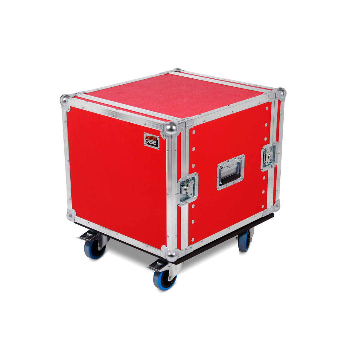 10HE Live Rack 48 in rot mit Rollen inkl. RS hinten