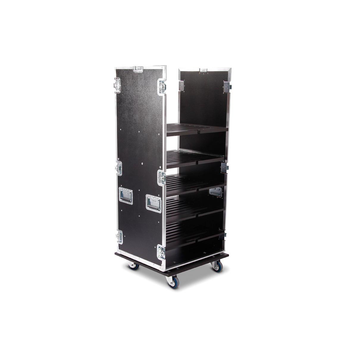 Profi Triple Door Rack schwarz auf Rollen für Revox System | Megacase